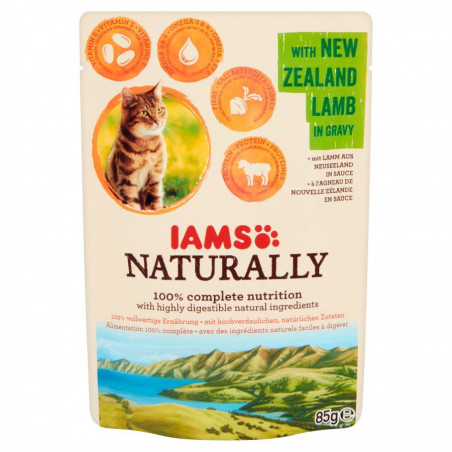 IAMS Naturally Adult kaķu konservu barība ar jēra gaļu 85g|IAMS