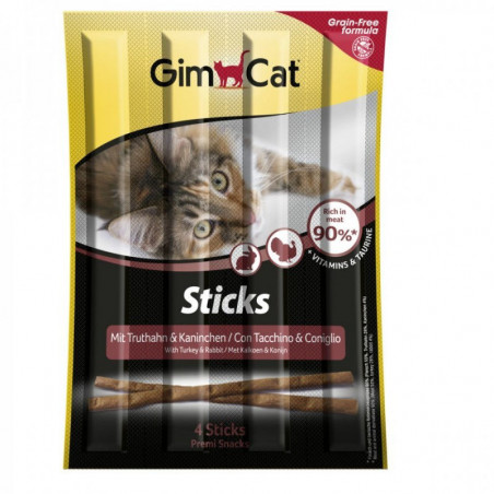 GimCat Sticks begrūdės lazdelės, su kalakutiena ir triušiena (4 vnt)|Gimcat