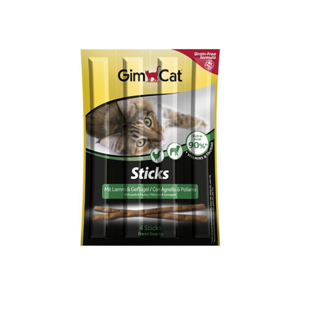GimCat Sticks begrūdės lazdelės, su paukštiena ir ėriena (4 vnt)|Gimcat