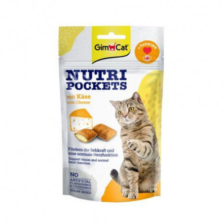 GimCat Nutri Pockets with Cheese & Taurine skanėstai katėms su Sūriu ir Taurinu 60g|Gimcat