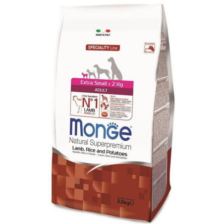 Monge extra small adult sausas pašaras (ėriena ir ryžiai) 2,5kg|Monge