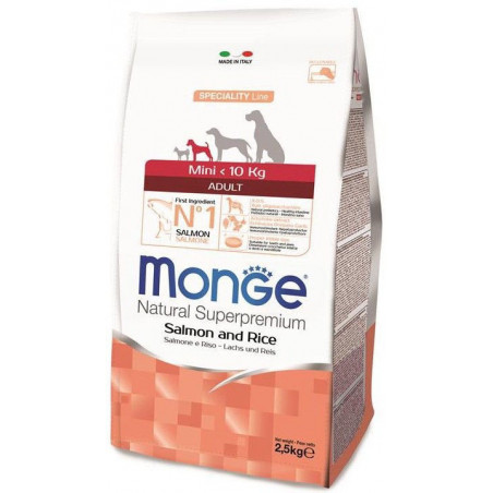 Monge mini sausā barība maziem pieaugušiem suņiem ar lašiem un rīsiem 7,5kg|Monge