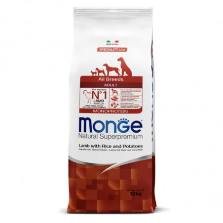 Monge adult sausas pašaras (ėriena, ryžiai, bulvės) 12kg|Monge