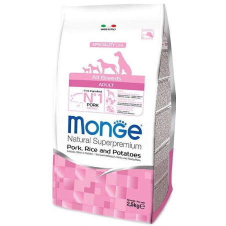 Monge spec. line adult sausas pašaras suaugusiems šunims su kiauliena, ryžiais ir bulvėmis 2,5kg|Monge