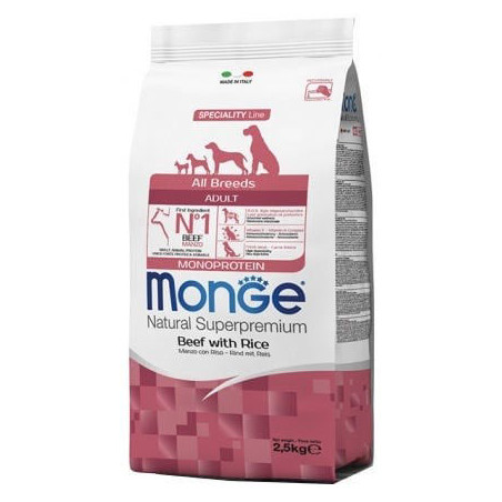 Monge Monoprotein adult sausas pašaras su jautiena ir ryžiais 2,5kg|Monge