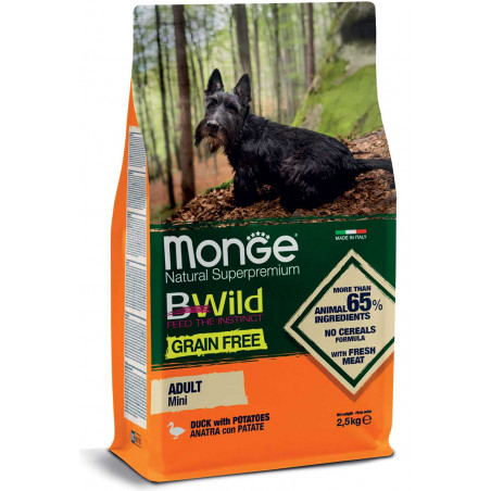 Monge Grain Free mini adult sausas pašaras (antiena ir bulvės) 2,5kg|Monge