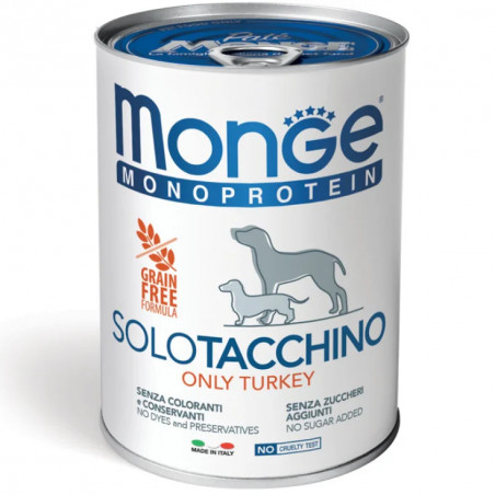 Monge Monoproteico "Solo" - Wet Dog Pate 100% Turkey - konservuotas pašaras šunims, 400 g|Monge