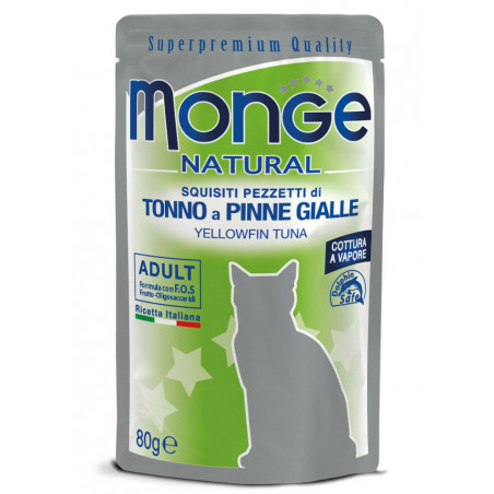 Monge Natural kons. pašaras suaugusioms katėms, geltonpelekio tuno kąsneliai želėje 80g|Monge