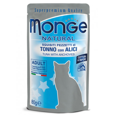 Monge Natural Adult karma dla kotów Gryzaki z tuńczyka z anchois w galaretce 80g|Monge