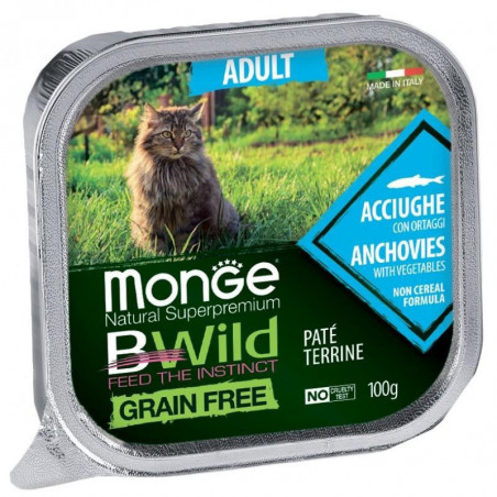 Monge BWild adult paštetas katėms su ančiuviais ir daržovėmis 100g|Monge
