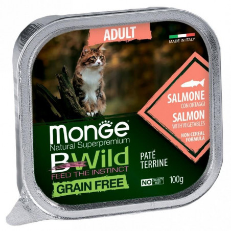 Monge BWild adult paštetas katėms su lašiša ir daržovėmis 100g|Monge