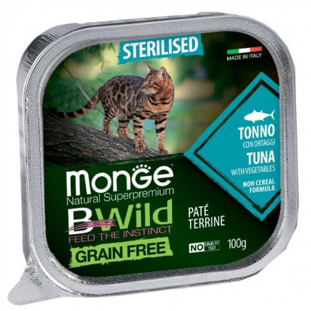 Monge BWild pastēte pieaugušajiem sterilizētiem kaķiem ar tunci un dārzeņiem 100g|Monge