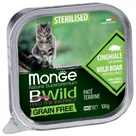 Monge BWild adult paštetas sterilizuotoms katėms su šerniena ir daržovėmis 100g|Monge