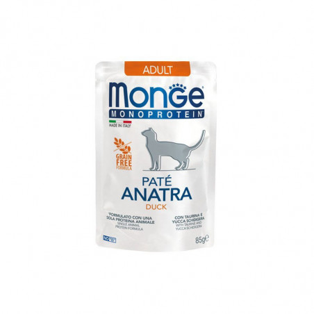 Monge Monoprotein Adult begrūdis konservuotas pašaras katėms su antiena 85g|Monge