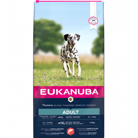 Eukanuba L/XL pilnvērtīga barība pieaugušiem suņiem ar lašiem un miežiem, 12 kg|Eukanuba