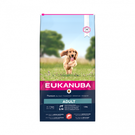 Eukanuba S/M karma pełnoporcjowa dla dorosłych psów z łososiem i jęczmieniem, 12 kg|Eukanuba