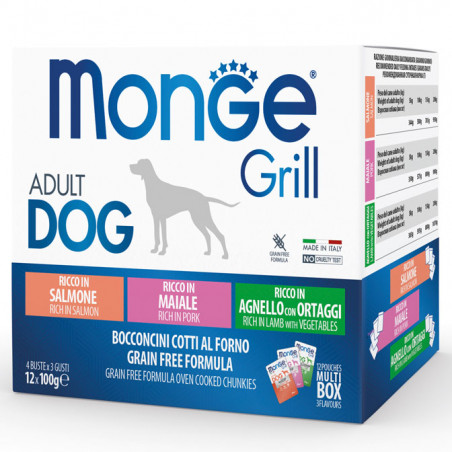 M17503 Monge GRILL MIX Dog Adult łosoś/wieprzowina/jagnięcina 100gx12|Monge