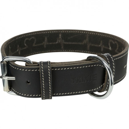 TRIXIE Rustic ādas apkakle Heartbeat, L 47-55cm/40mm, melna|Trixie