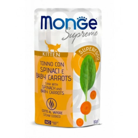 M06835 Monge SUPREME - Cat Wet Pouches Tuna with spinach and baby carrots - Kitten 80g (24)|Monge