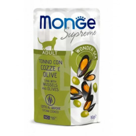 M06804 Monge SUPREME - Cat Wet Pouches Tuunikala rannakarpide ja oliividega - Adult 80g (24)