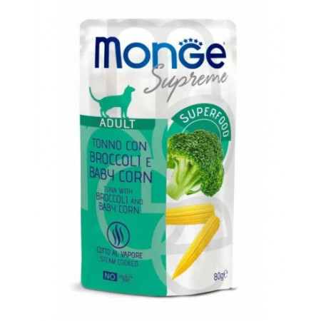 M06828 Monge SUPREME - Cat Wet Pouches Tuna with broccoli and baby corn - Adult 80g (24)|Monge