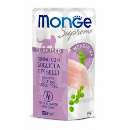 M06781 Monge SUPREME - Cat Wet Pouches Tuna with sole and green peas - Sterilised 80g (24)|Monge