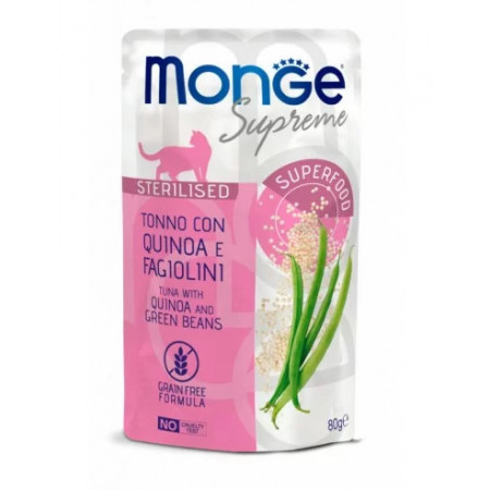 M07788 Monge SUPREME - Wet Pouches Tuunikala kinoaga ja roheliste ubadega - Steriliseeritud 80g (24)|Monge