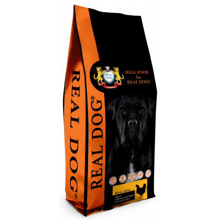 Real Dog Adult Large-Giant Breeds su vištiena ir ryžiais 20kg|Real Dog