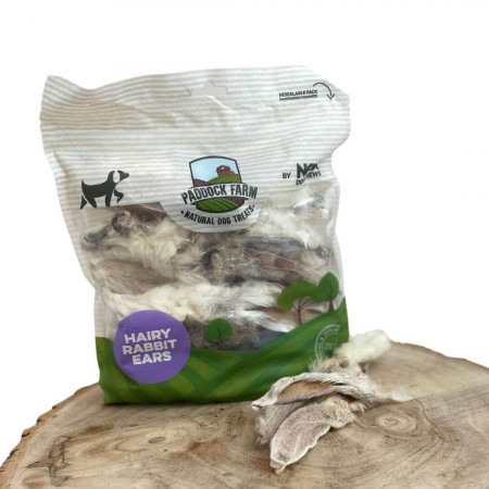 Džiovintos triušio ausys su kailiu šunims – Paddock Farm Hairy Rabbit Ears|