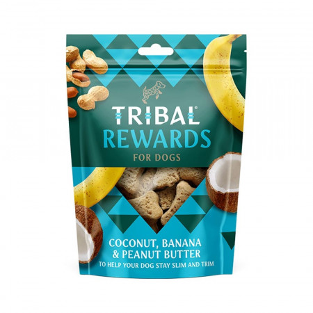 Sausainiai šunims su kokosu, bananais ir žemės riešutų sviestu – Coconut, Banana & Peanut Butter, 125 g – Tribal Rewards|Tribal
