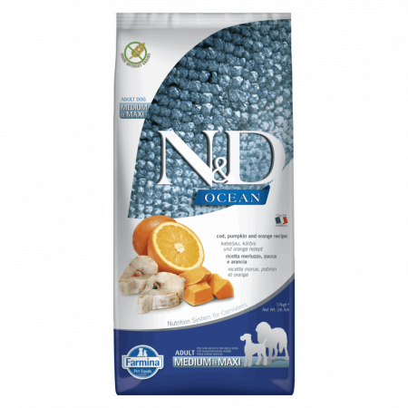 FARMINA N&ampD OCEAN - DOG Dry Cod Pumpkin&ampOrange ADULT MED&ampMAX 12 kg|Farmina