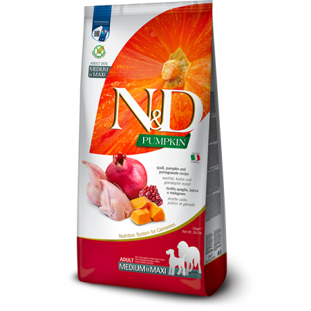 FARMINA N&ampD PUMPKIN - DOG Dry Quail&ampPomegr ADULT MEDIUM MAXI 12 kg|Farmina