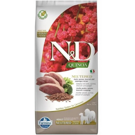 FARMINA N&ampD QUINOA - DOG Dry NEUTERED Duck Broccoli&ampAsparagus ADULT MED&ampMAX 12 kg|Farmina