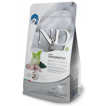 FARMINA N&ampD WHITE - DOG Dry Sea Bass Spirulina&ampFennel PUPPY MINI 1 5 kg|Farmina