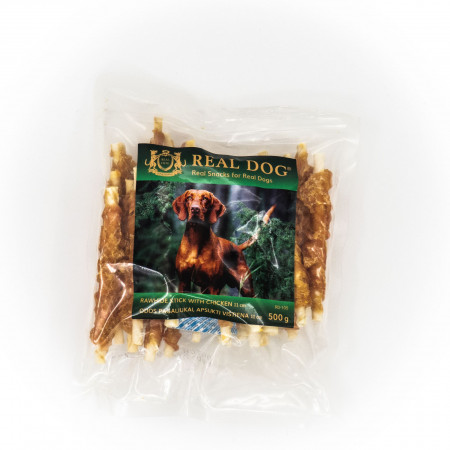 Real Dog SNACKS Odos pagaliukai, apsukti vištiena 11cm 500g|Real Dog