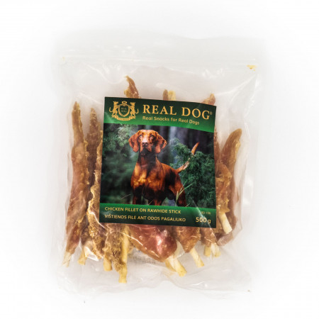 Real Dog SNACKS Vištienos file ant odos pagaliukų (plunksnos) 500g|Real Dog