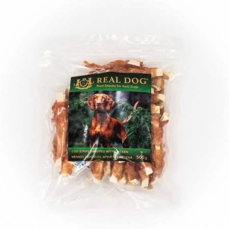 Real Dog SNACKS Menkės juostelės, apsuktos vištiena 500g|Real Dog
