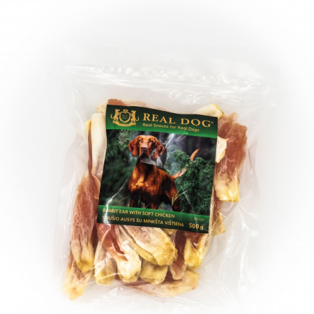 Real Dog SNACKS Triušio ausys su minkšta vištiena 500g|Real Dog