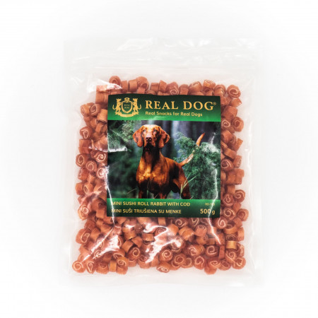 Real Dog SNACKS Mini suši triušiena su menke 500g|Real Dog