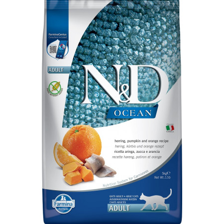 FARMINA N&ampD OCEAN - CAT Dry Herring Pumpkin&ampOrange ADULT 5 kg|Farmina