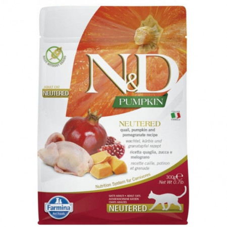 FARMINA N&ampD PUMPKIN - CAT Dry Quail&ampPomegr NEUTERED ADULT 300 gr|Farmina