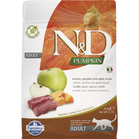 FARMINA N&ampD PUMPKIN - CAT Dry Venison&ampApple ADULT 300 gr|Farmina