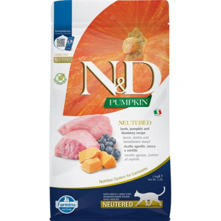 FARMINA N&ampD PUMPKIN - CAT Dry Lamb&ampBlueberry NEUTERED ADULT 300 g|Farmina