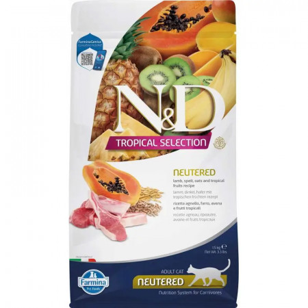 FARMINA N&ampD TROPICAL SELECTION - CAT Dry Lamb, Spelt, Oats NEUTERED 1,5 kg|Farmina